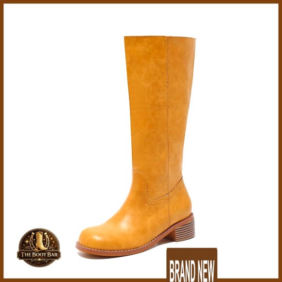 Shoes - Knee High Boots Wide Calf Square Toe Platform Chunky Heel Comfortable